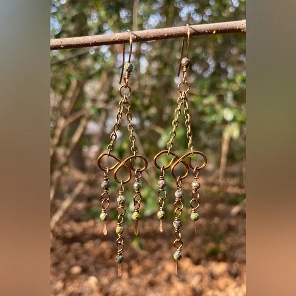 Dragon’s Blood Jasper and Bronze Chandelier Earrings - Picture 2 of 7